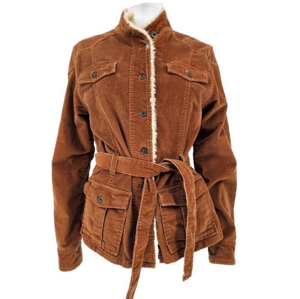 Prana Corduroy Shearling Belted Jacket Tan S